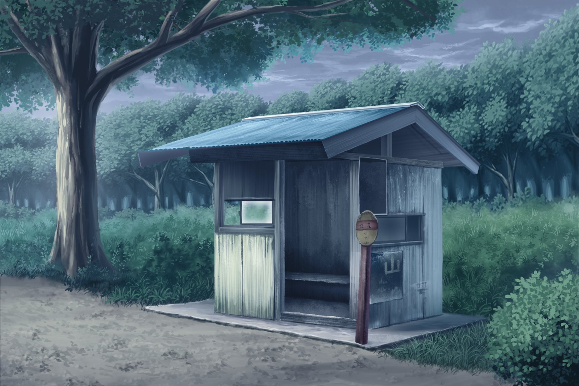 単品5種背景素材v54b田舎のバス停