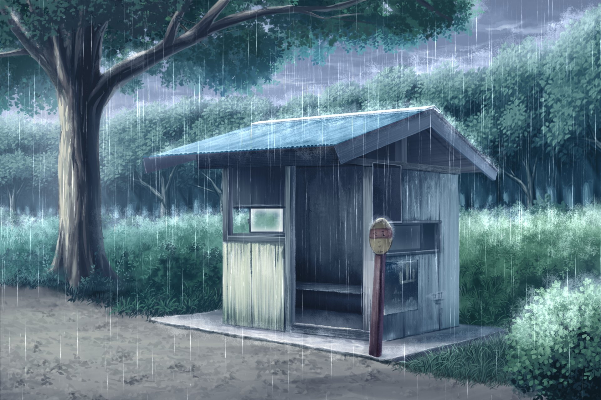 単品5種背景素材v54b田舎のバス停