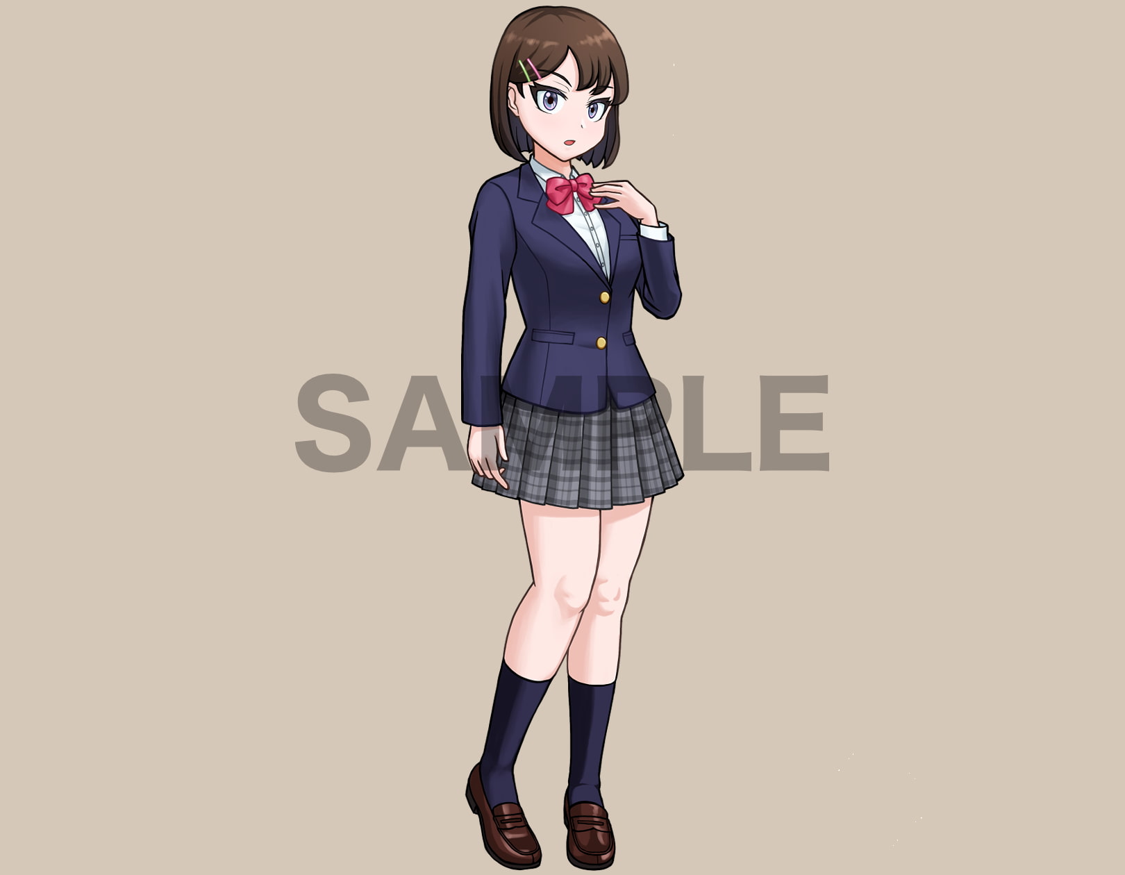 立ち絵素材、ブレザー制服の女子高生、C01