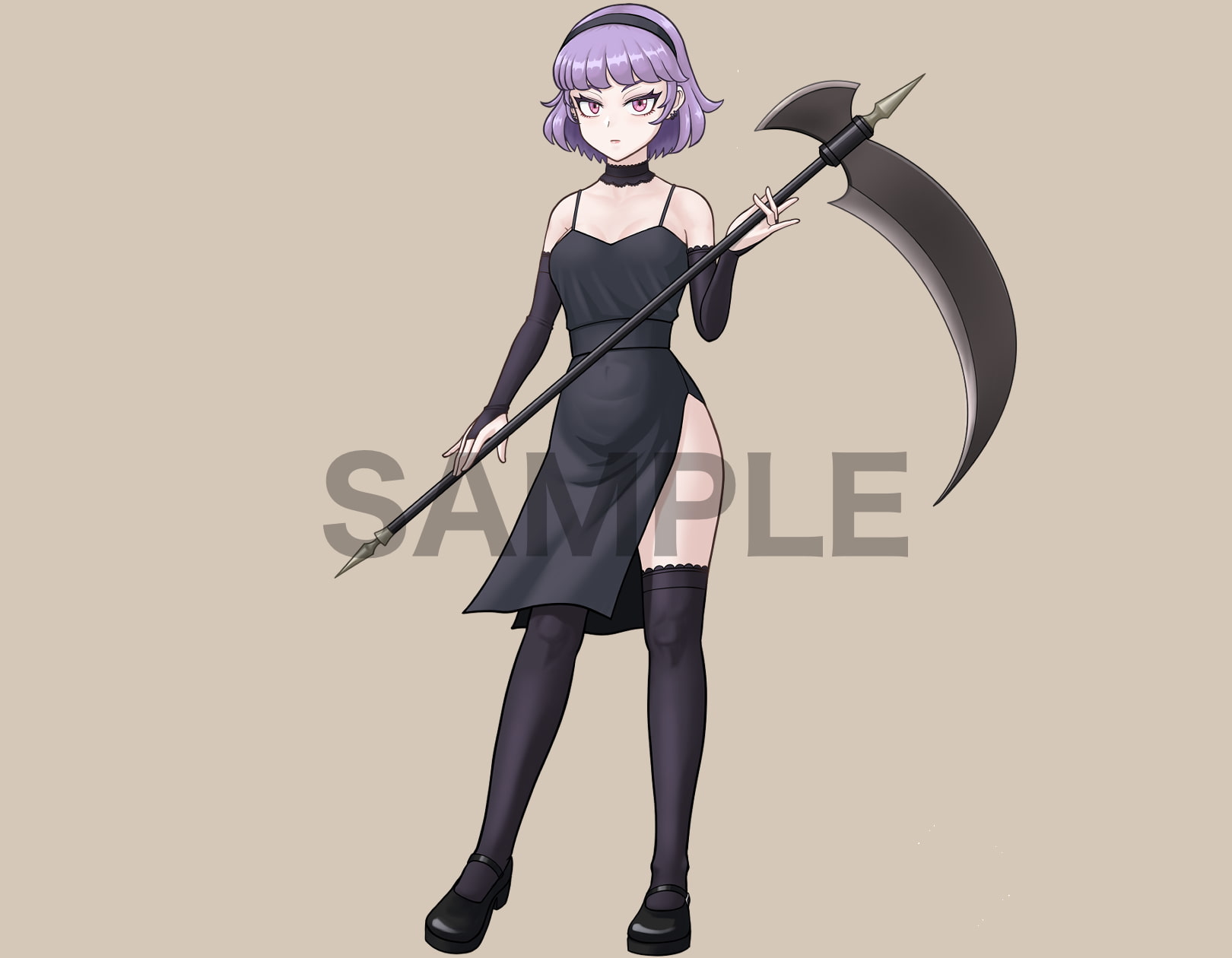 立ち絵素材、鎌使いの女性、クールキャラ、死神系、C04