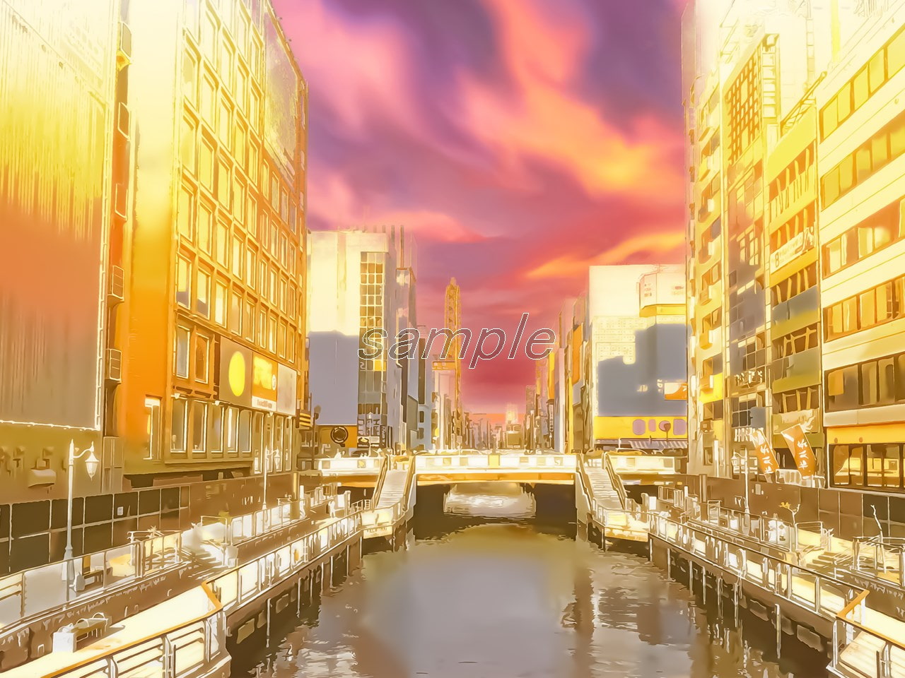 道頓堀【背景素材_夕方差分+空くり抜きセット】