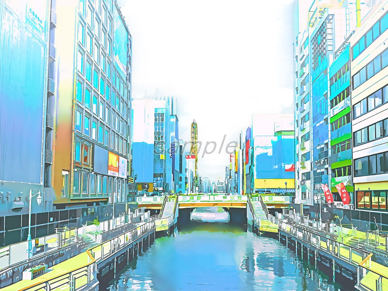 道頓堀【背景素材_夕方差分+空くり抜きセット】