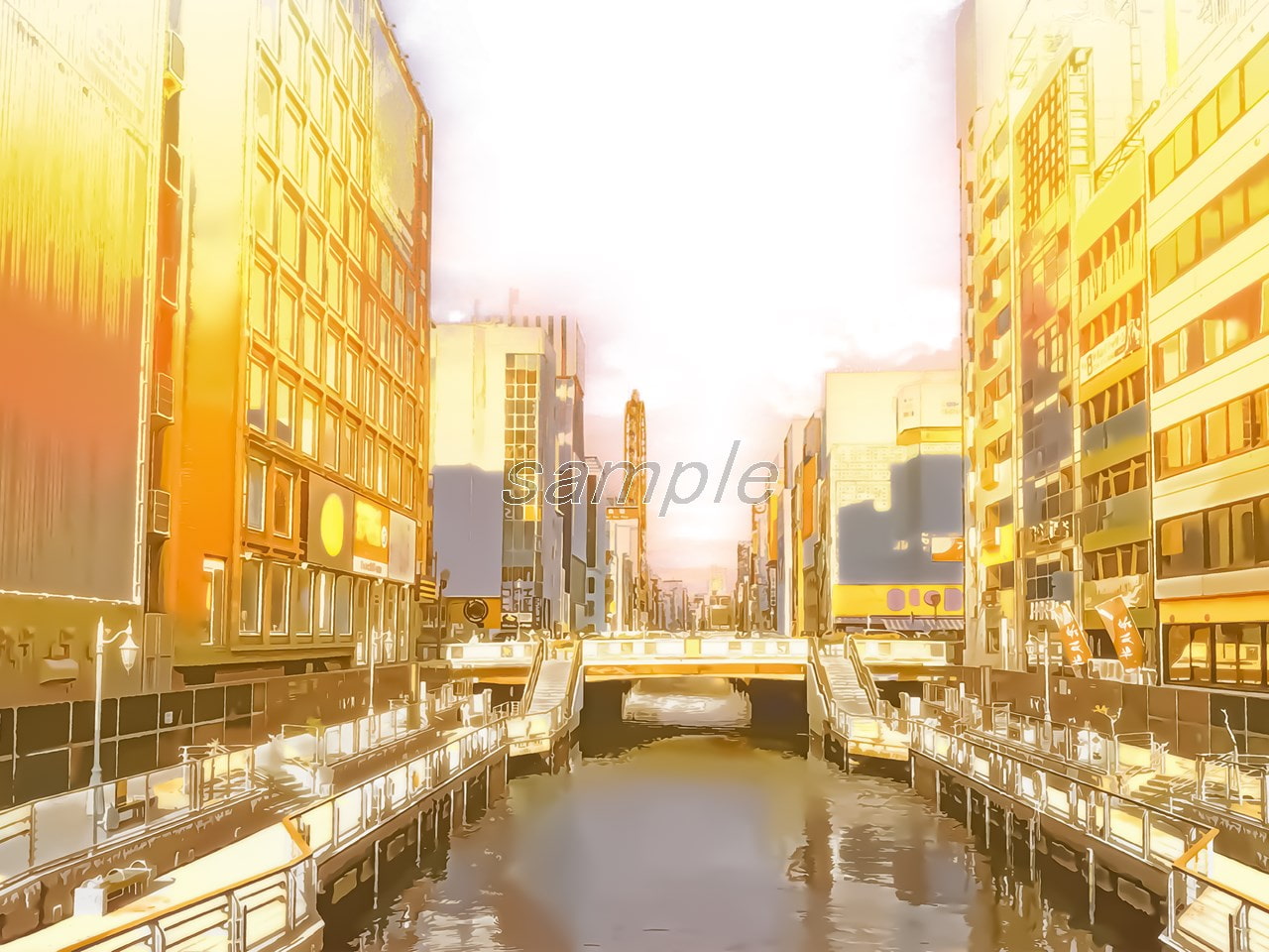 道頓堀【背景素材_夕方差分+空くり抜きセット】