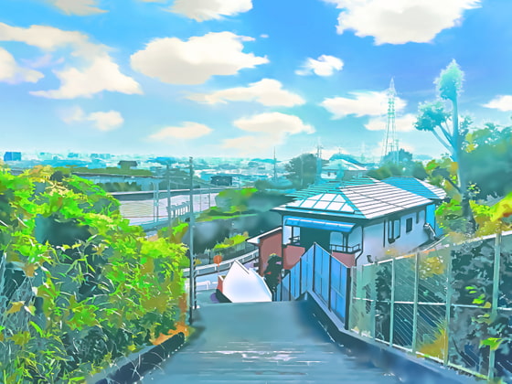 住宅へと続く階段【背景素材_夕方差分+空くり抜きセット】