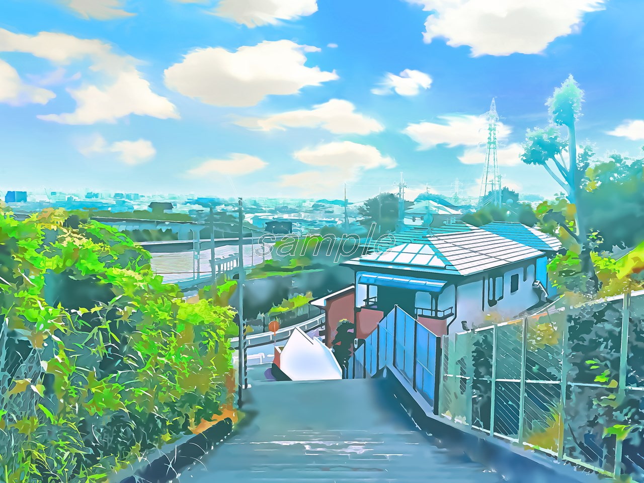 住宅へと続く階段【背景素材_夕方差分+空くり抜きセット】