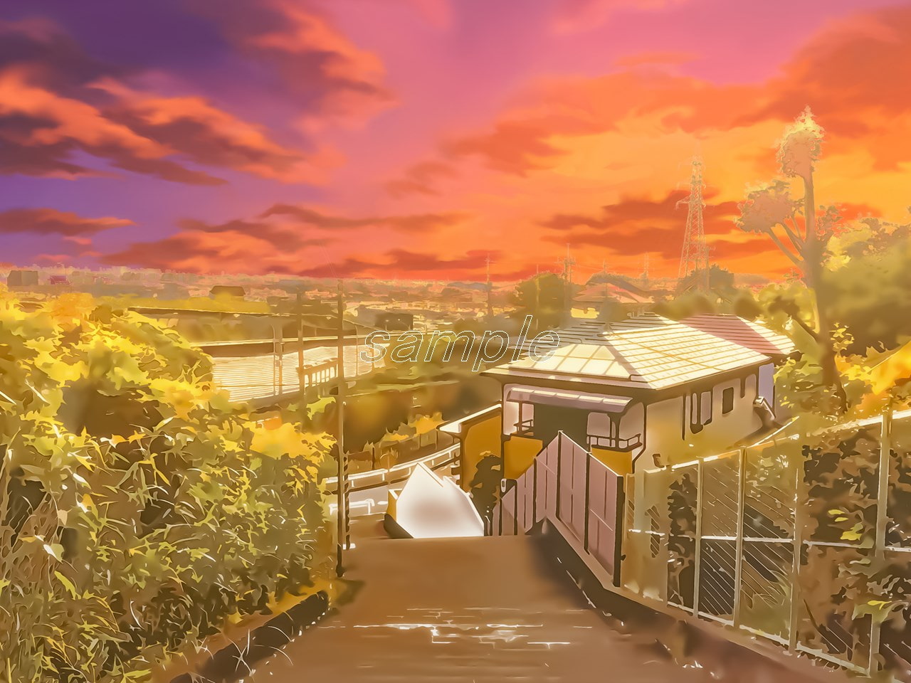 住宅へと続く階段【背景素材_夕方差分+空くり抜きセット】