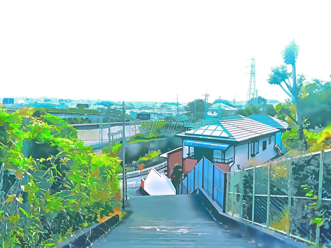 住宅へと続く階段【背景素材_夕方差分+空くり抜きセット】