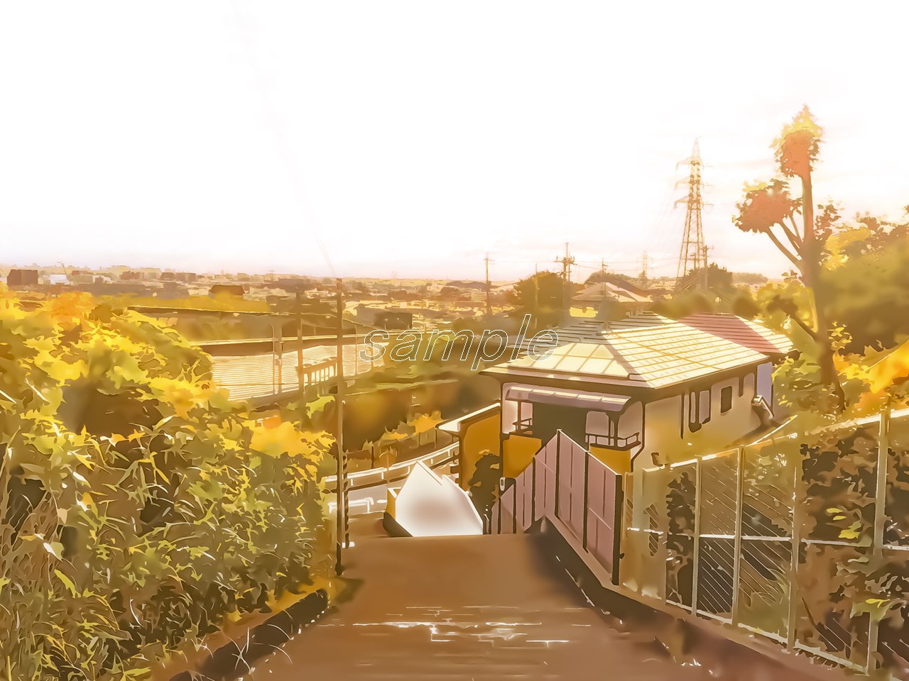 住宅へと続く階段【背景素材_夕方差分+空くり抜きセット】