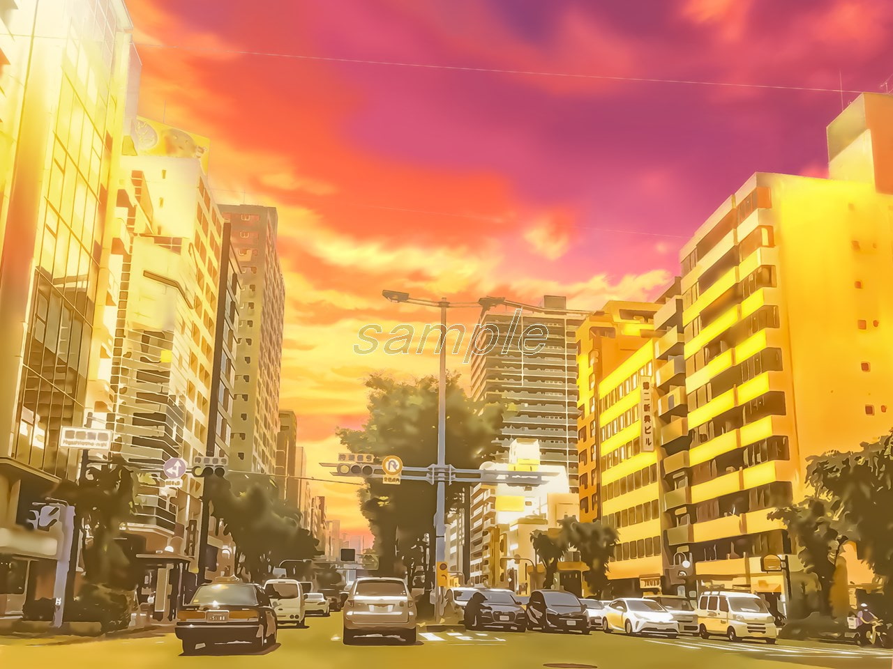 都会の大通り【背景素材_夕方差分+空くり抜きセット】