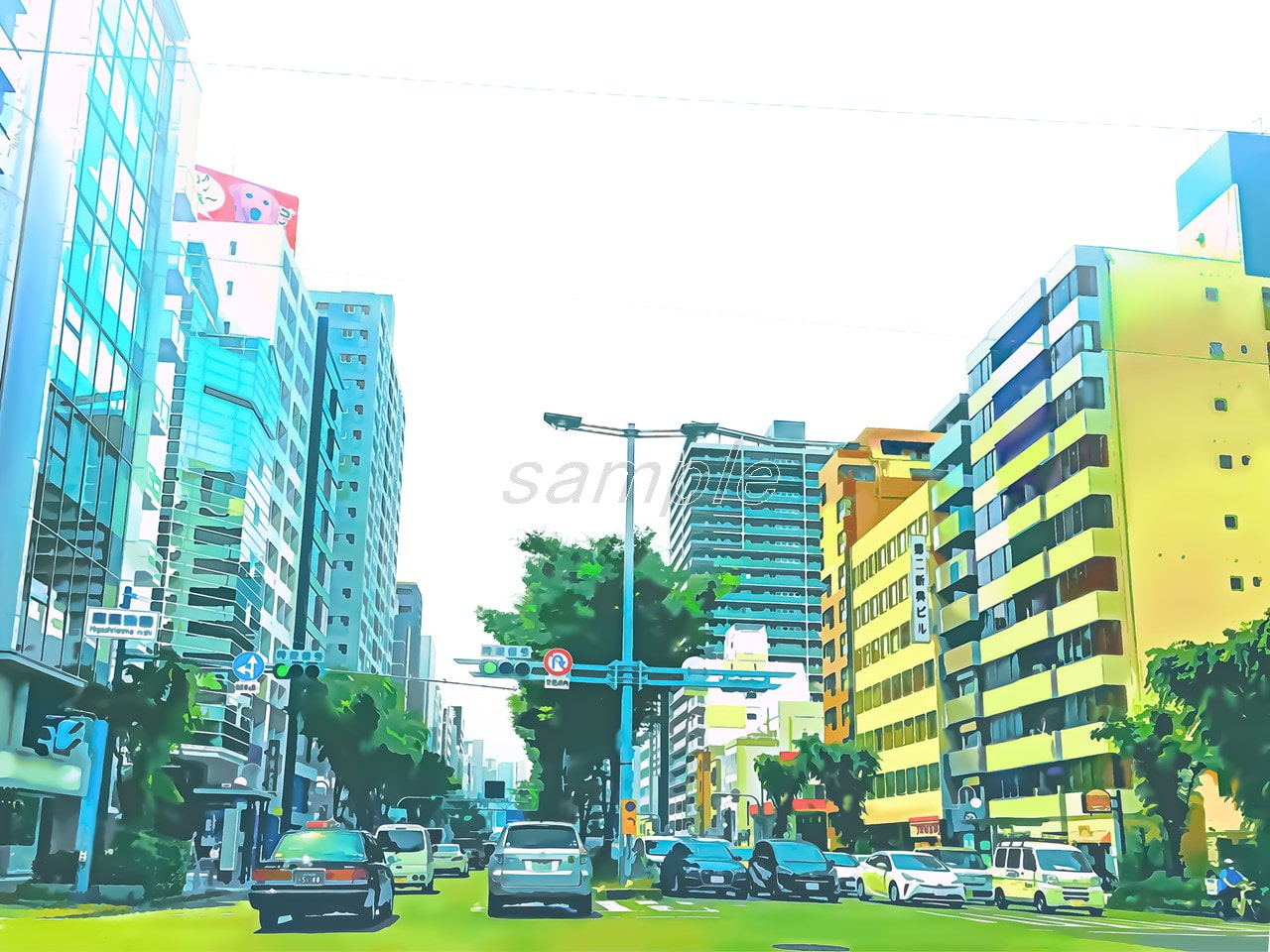 都会の大通り【背景素材_夕方差分+空くり抜きセット】