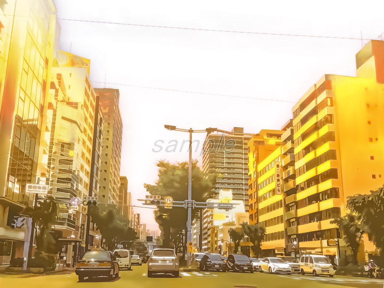 都会の大通り【背景素材_夕方差分+空くり抜きセット】