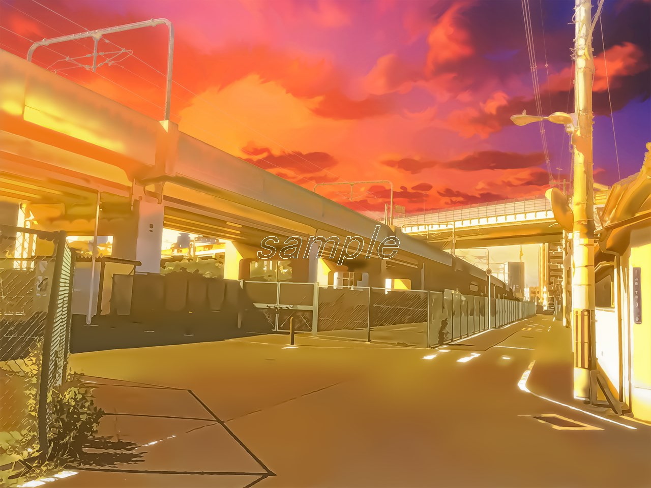 高架沿いの道【背景素材_夕方差分+空くり抜きセット】