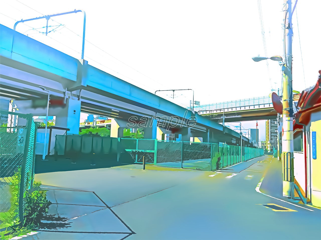 高架沿いの道【背景素材_夕方差分+空くり抜きセット】