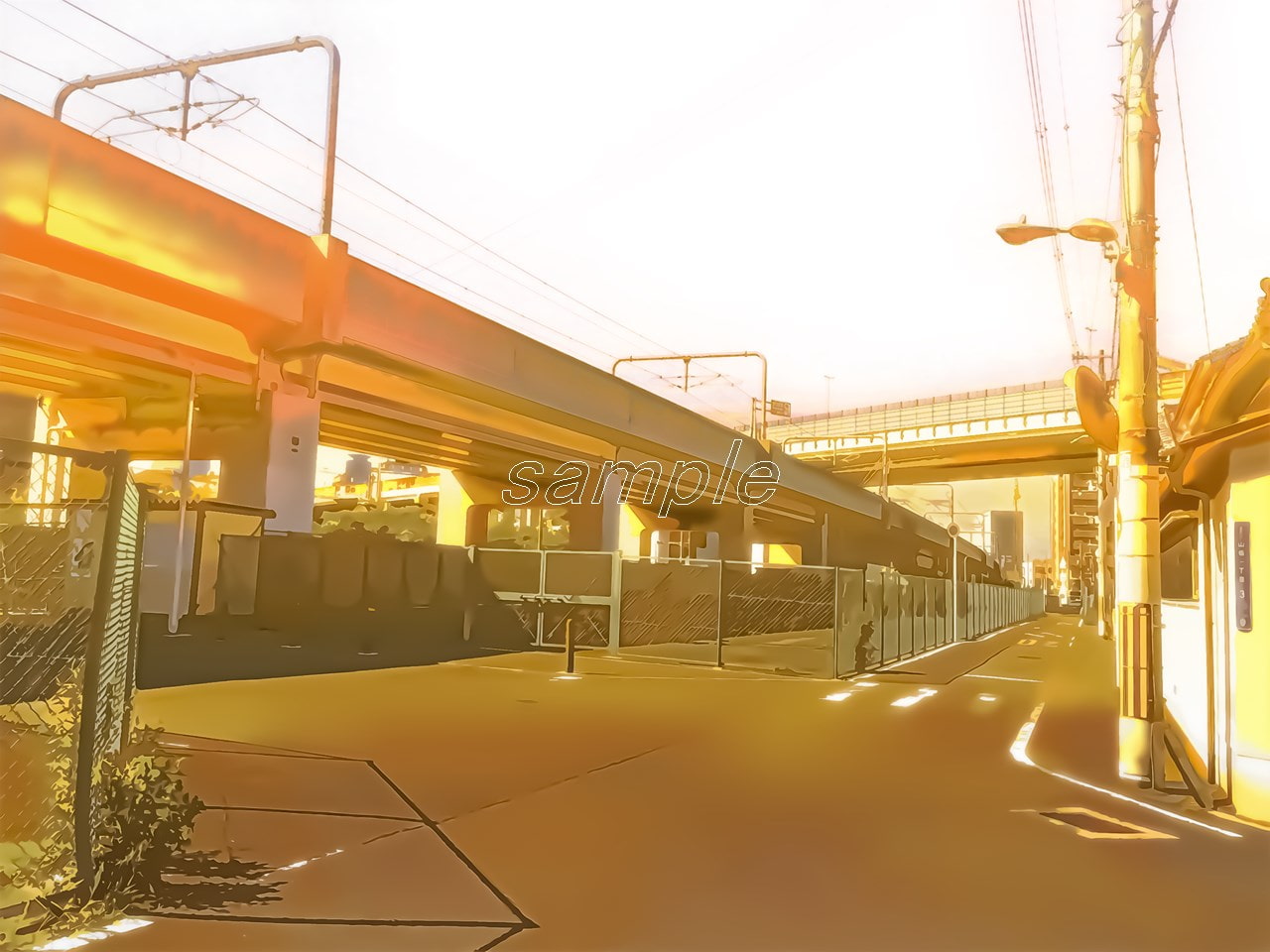 高架沿いの道【背景素材_夕方差分+空くり抜きセット】