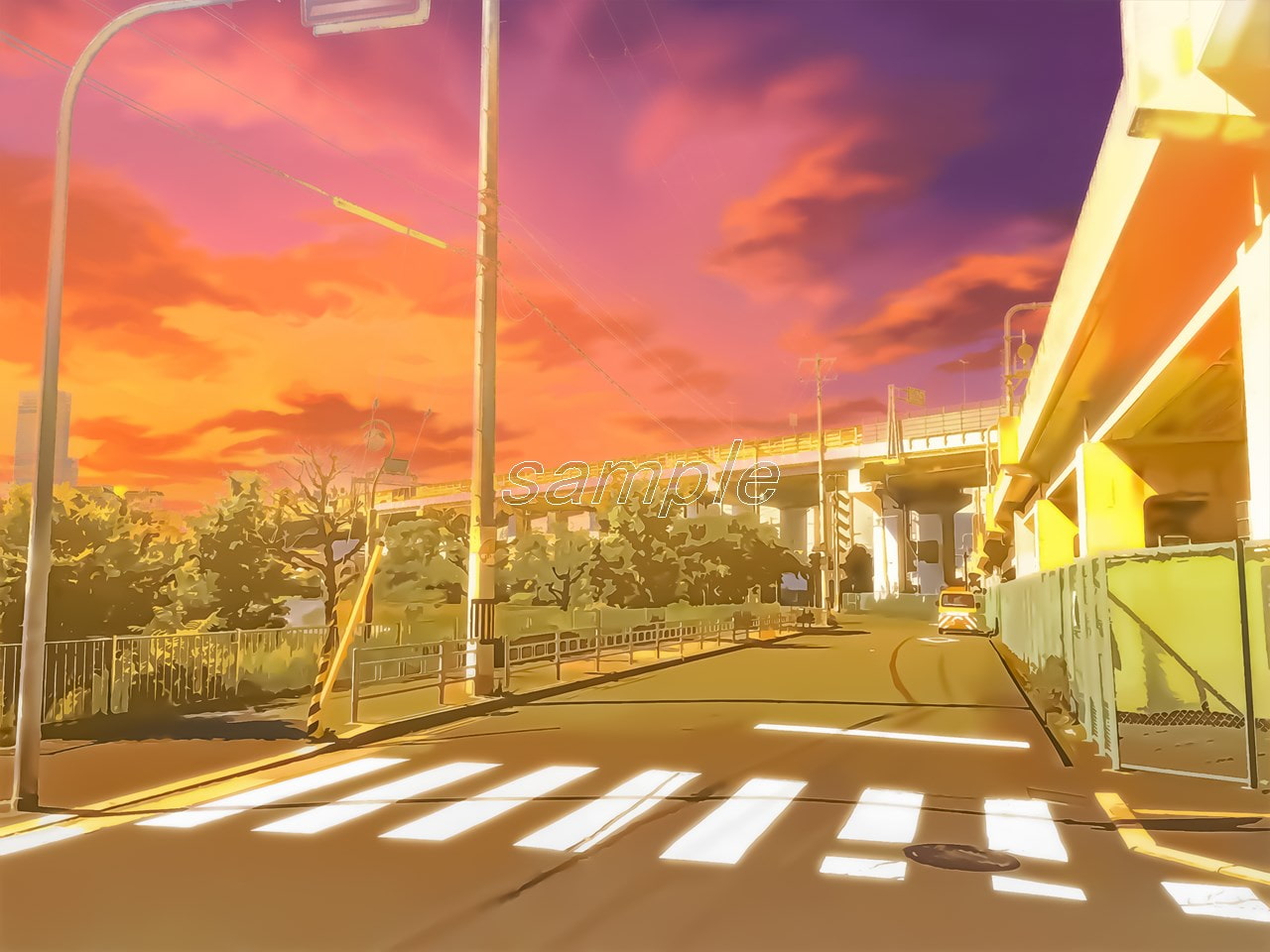 高架沿いの道2【背景素材_夕方差分+空くり抜きセット】