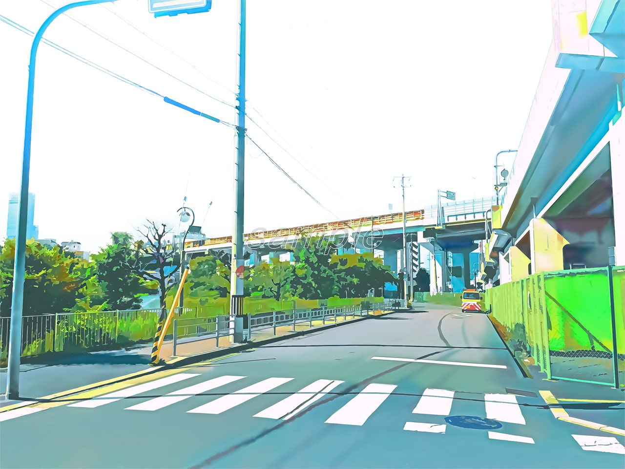 高架沿いの道2【背景素材_夕方差分+空くり抜きセット】