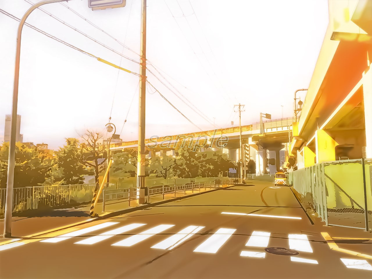 高架沿いの道2【背景素材_夕方差分+空くり抜きセット】