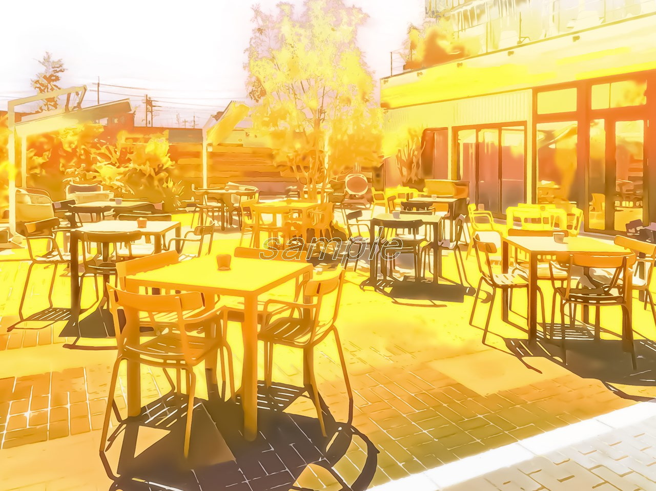 公園のカフェテリア【背景素材_夕方差分+空くり抜きセット】