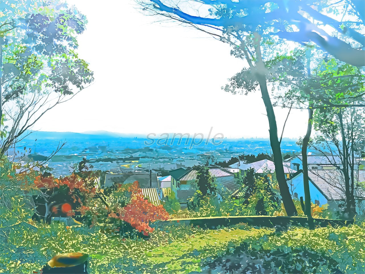 山間部からの町の眺め【背景素材_夕方差分+空くり抜きセット】