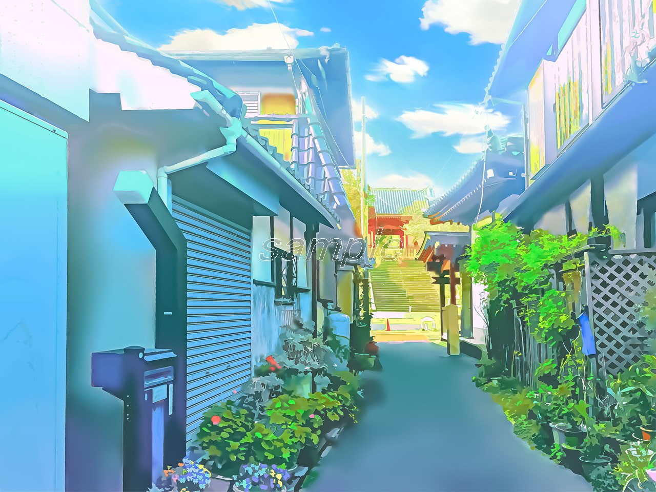 路地裏の住宅街【背景素材_夕方差分+空くり抜きセット】