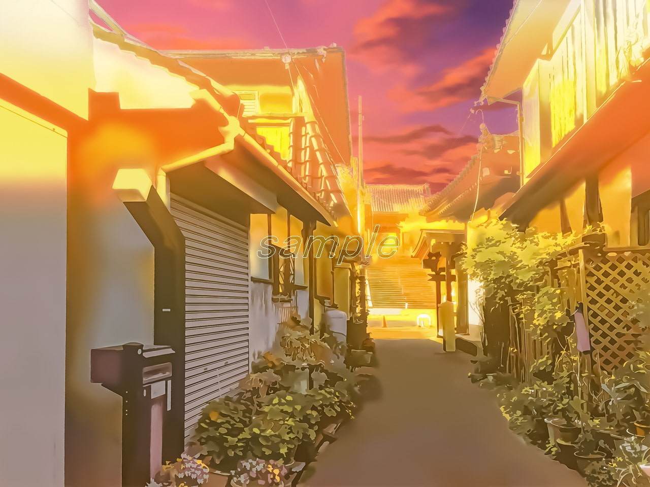 路地裏の住宅街【背景素材_夕方差分+空くり抜きセット】