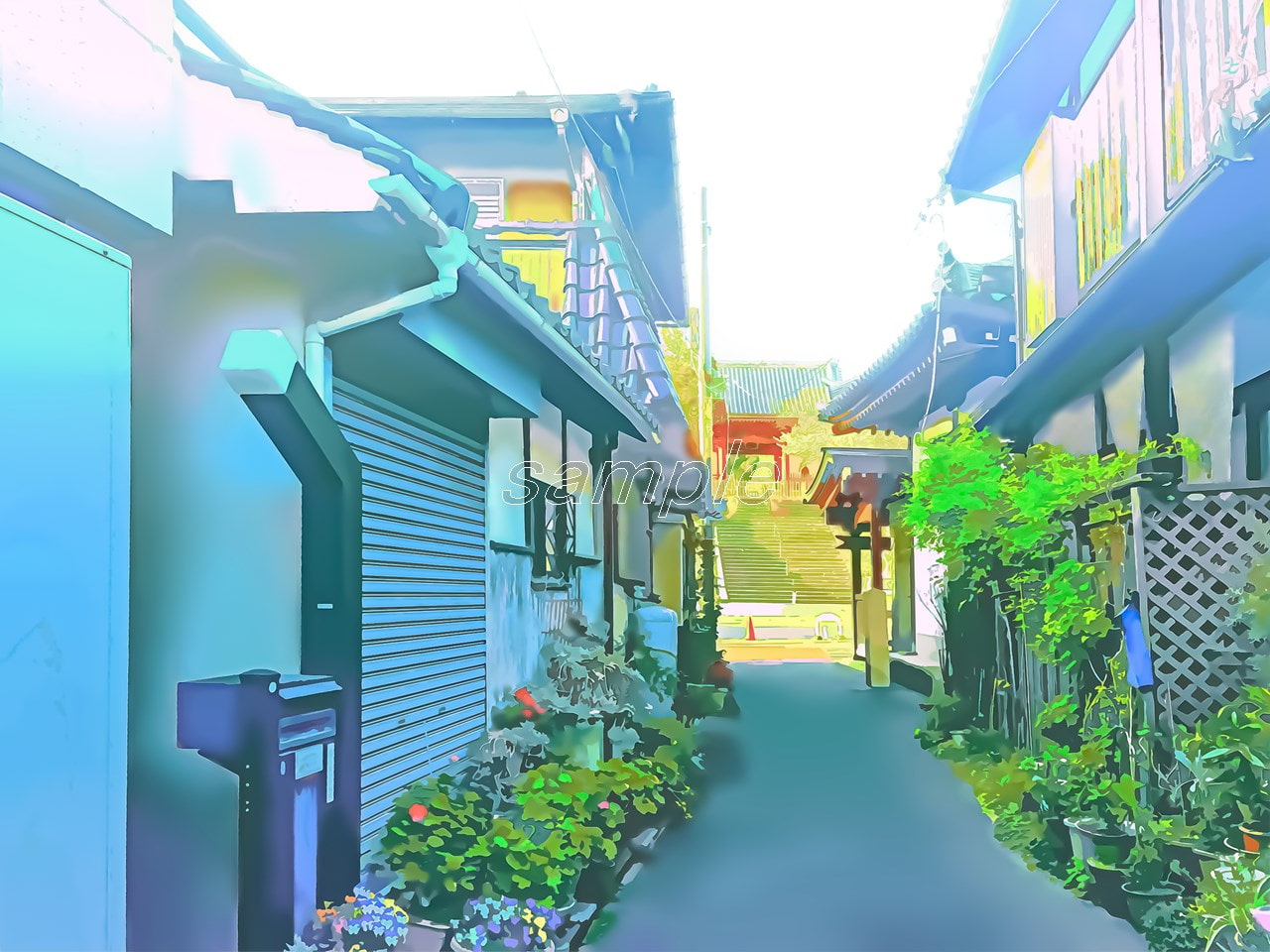 路地裏の住宅街【背景素材_夕方差分+空くり抜きセット】