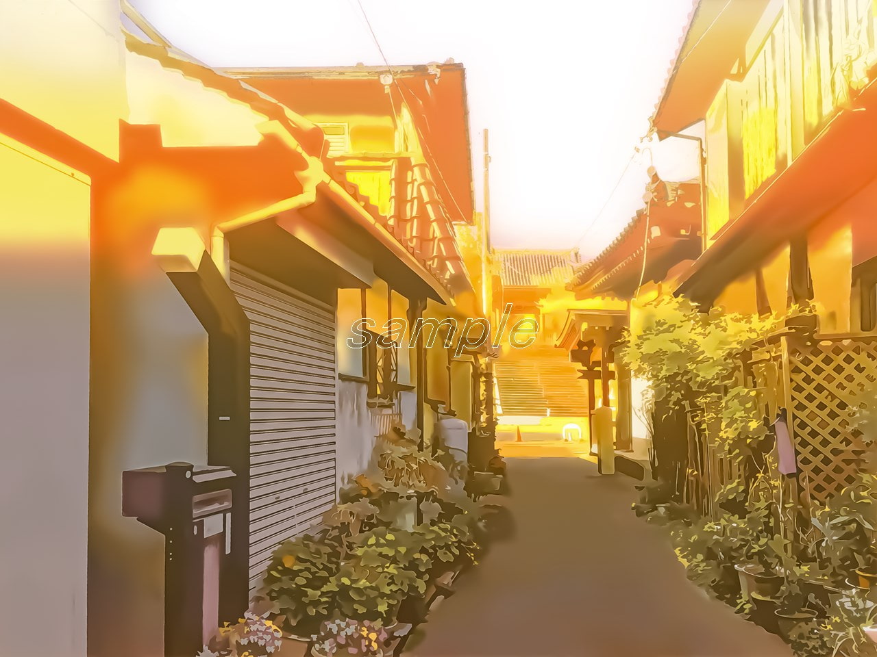 路地裏の住宅街【背景素材_夕方差分+空くり抜きセット】