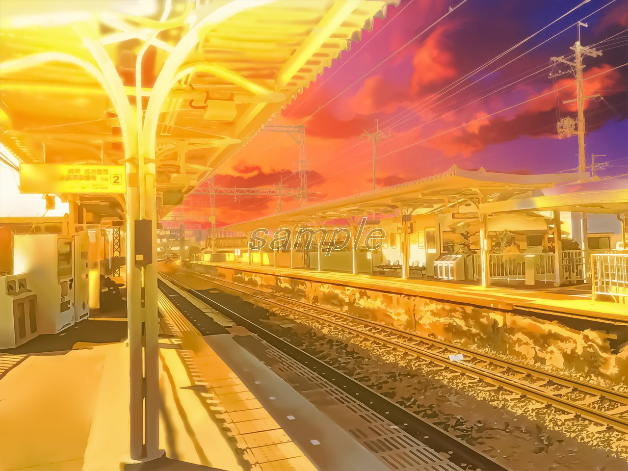郊外の駅2【背景素材_夕方差分+空くり抜きセット】