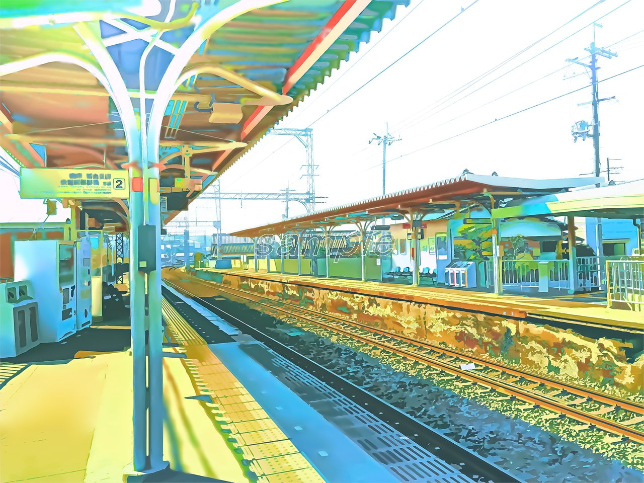 郊外の駅2【背景素材_夕方差分+空くり抜きセット】