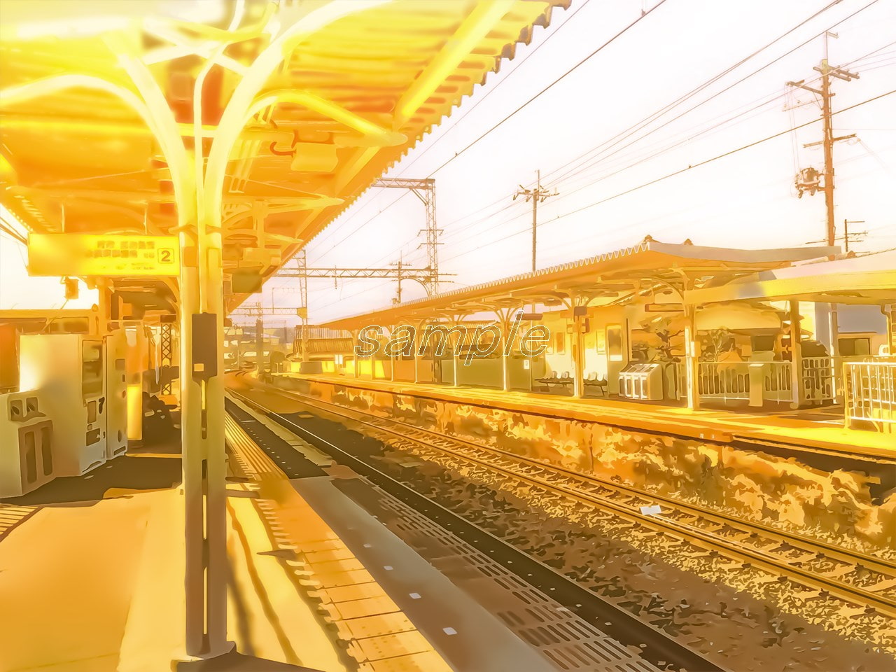 郊外の駅2【背景素材_夕方差分+空くり抜きセット】