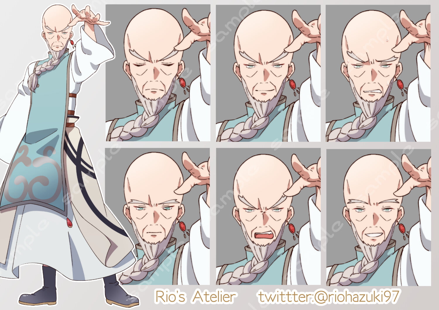 立ち絵素材_56(老人ヒーラー全身、表情7種)