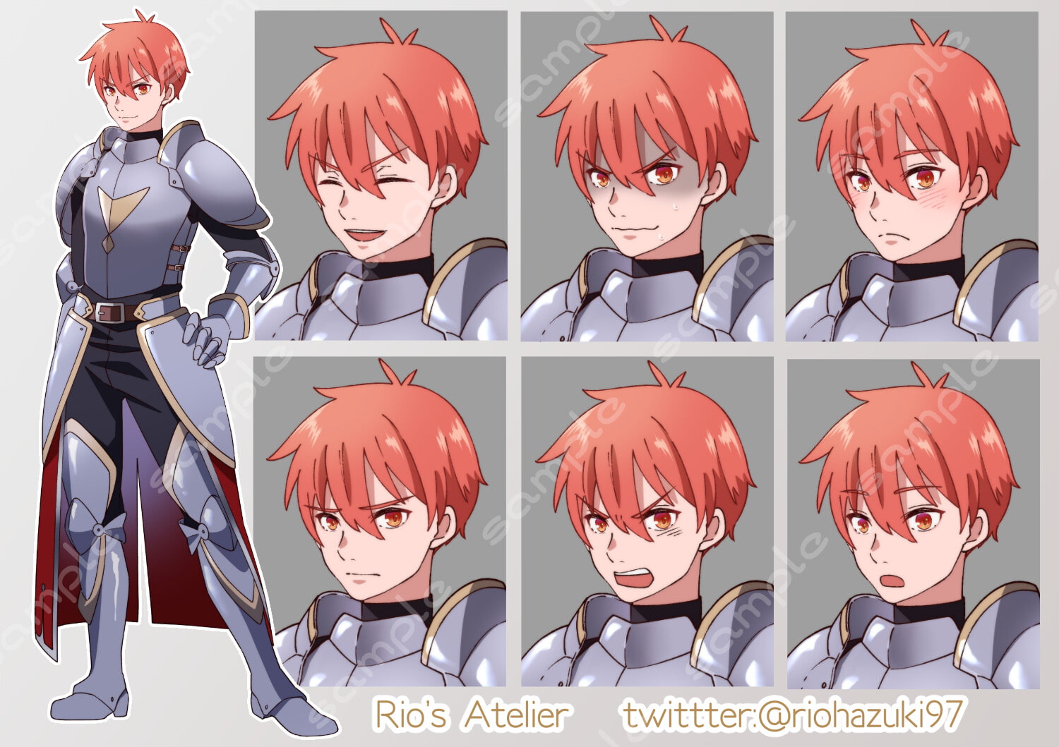 立ち絵素材_57(男性鎧剣士全身、表情7種)