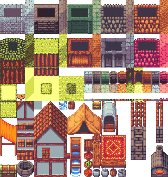 レトロゲーム風ダンジョン・町 マップチップ素材集