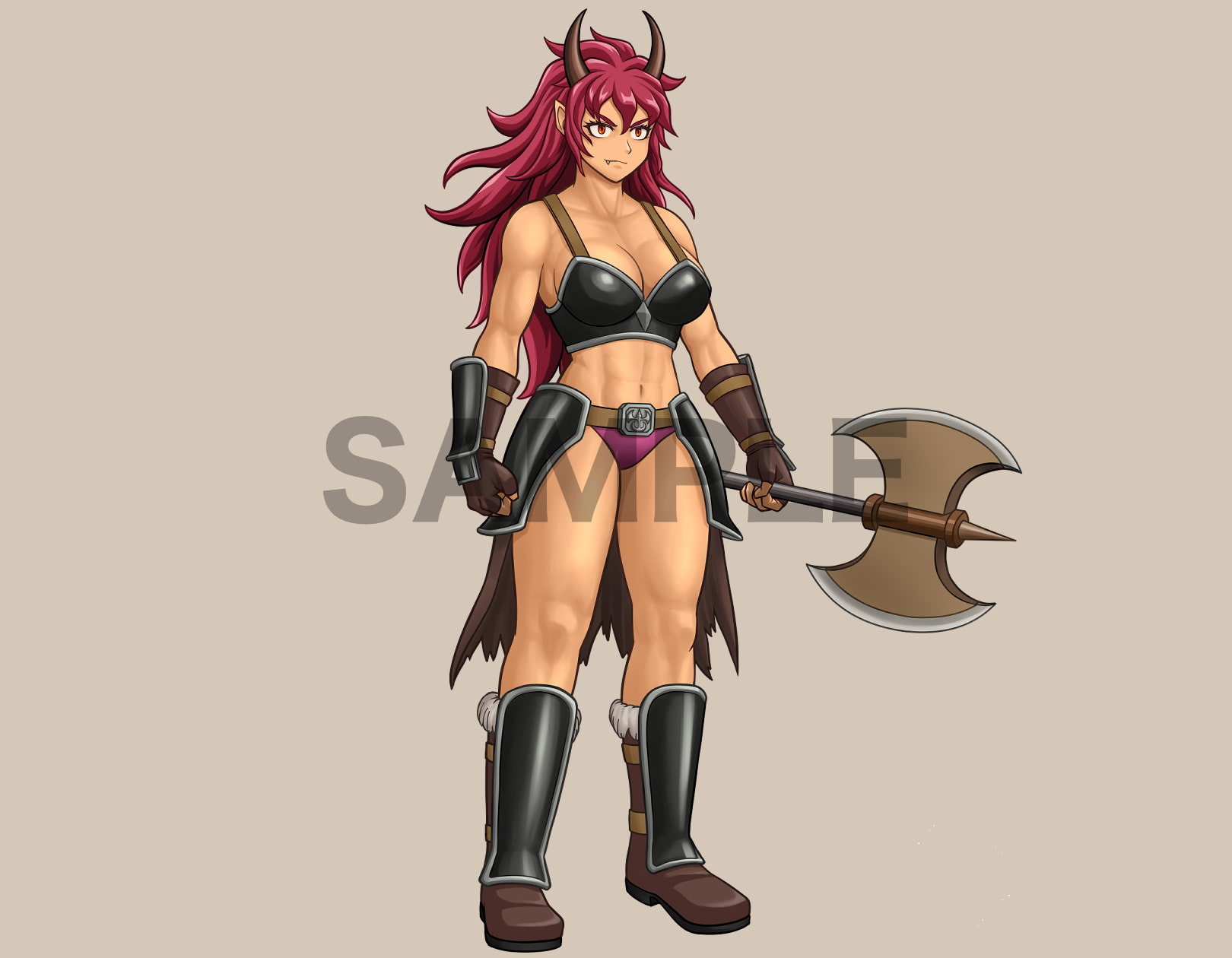 立ち絵素材、パワータイプの女戦士、斧使い、敵幹部、ボス系、C05