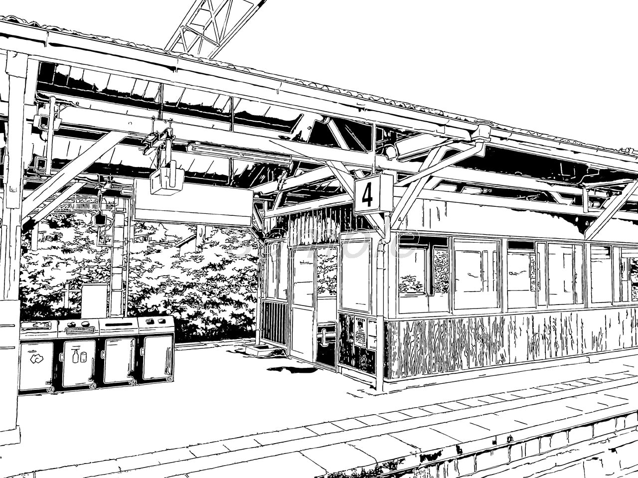 駅のホーム/漫画背景【クリスタ対応PSD+トーンと線画セット】