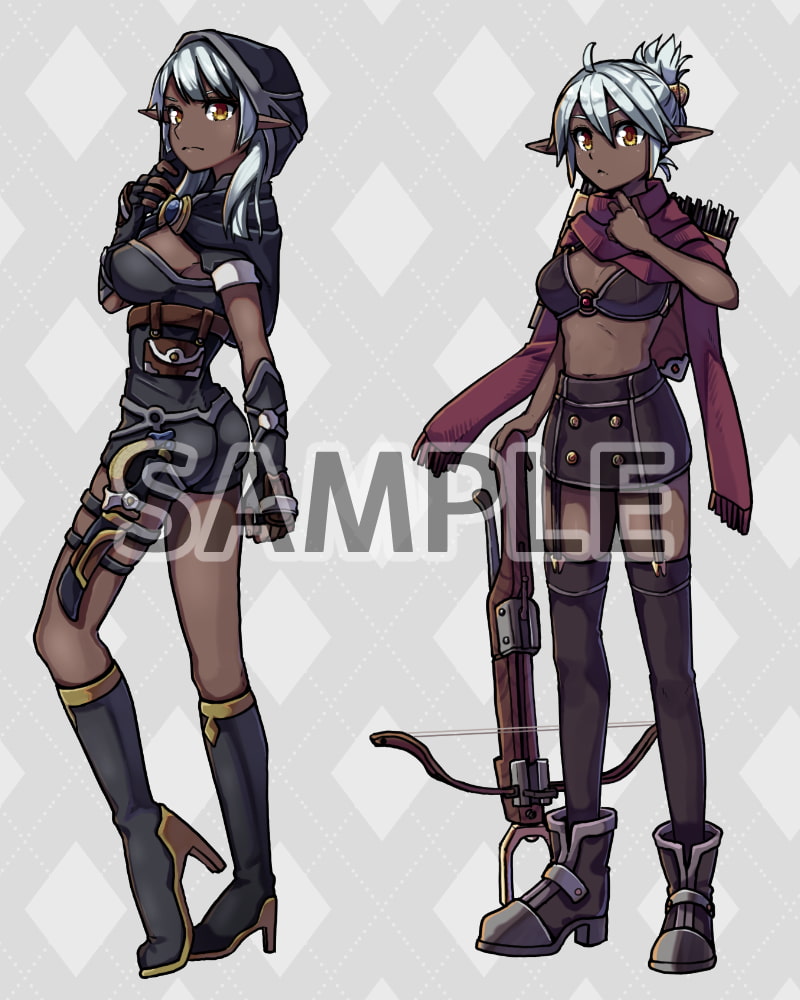 ファンタジーキャラクター 立ち絵素材 ダークエルフ冒険者(女性)