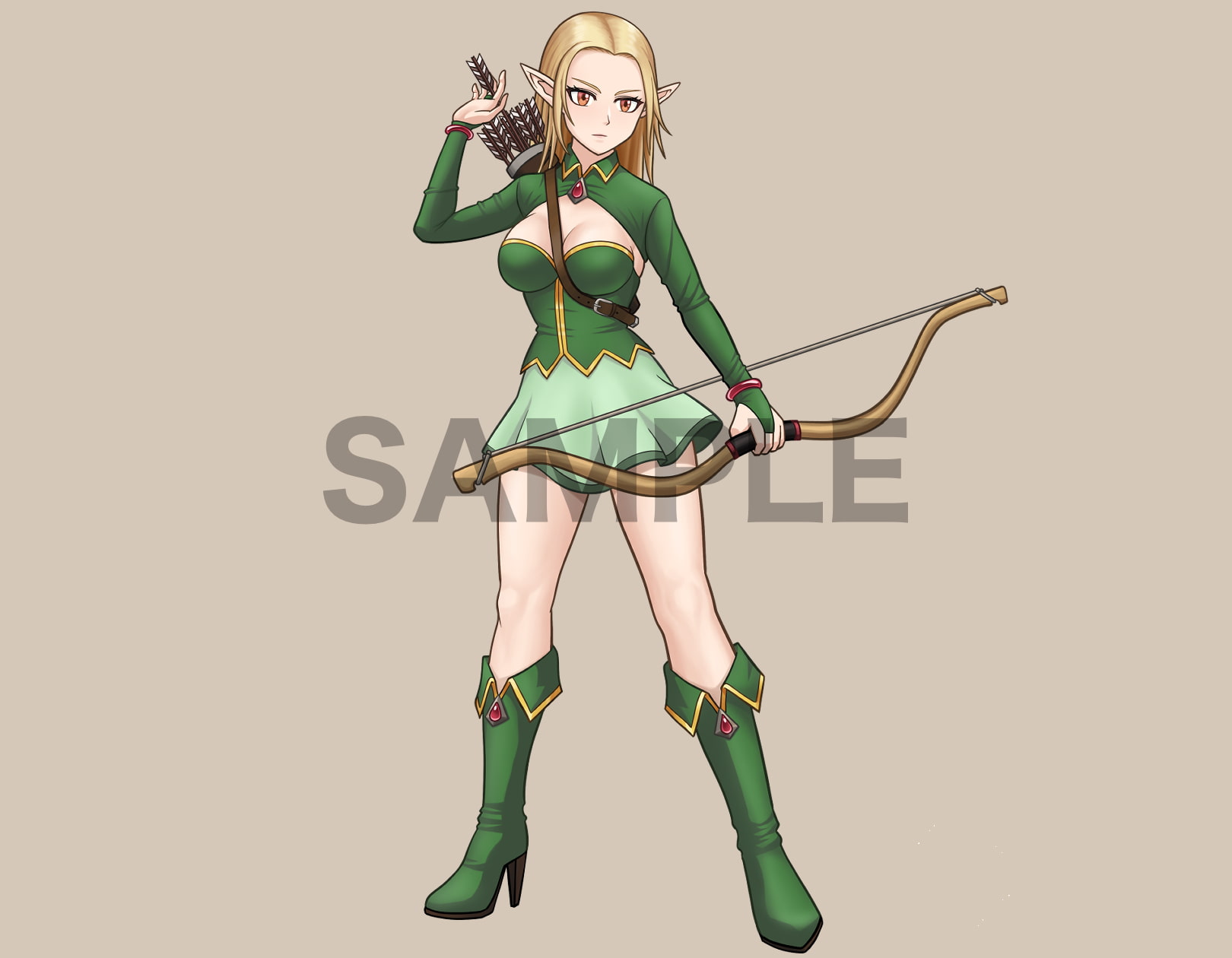 立ち絵素材、女性エルフの弓使い、C06