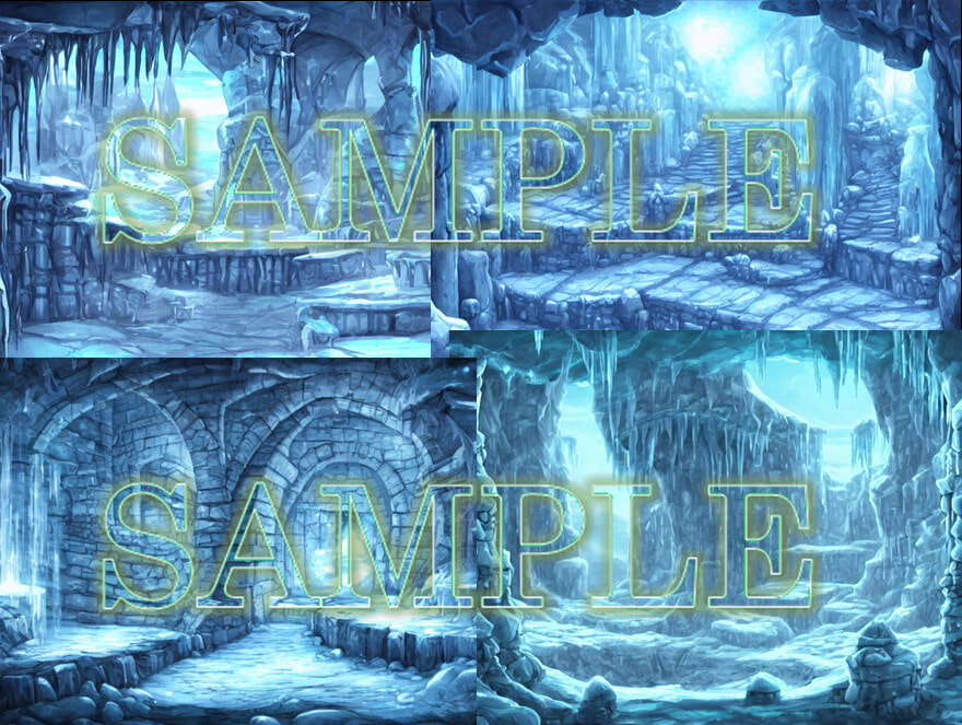 ファンタジー背景素材(城、洞窟、氷の洞窟、密林、沼、火山)各4種類セット(合計24種類)
