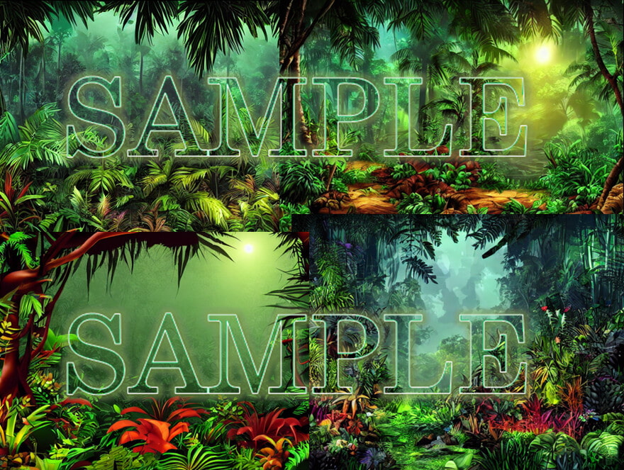 ファンタジー背景素材(城、洞窟、氷の洞窟、密林、沼、火山)各4種類セット(合計24種類)