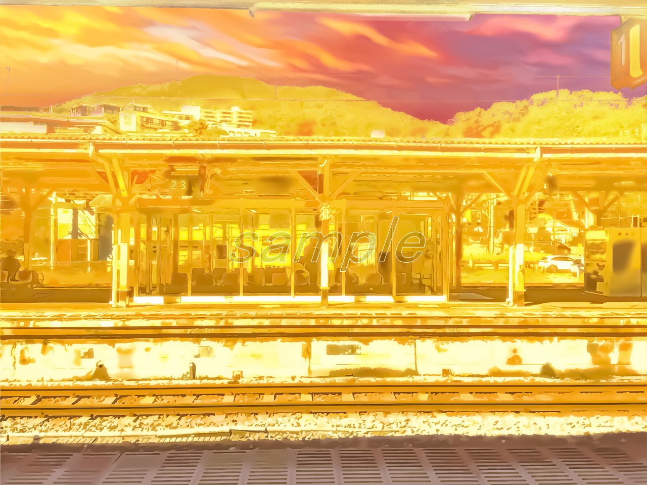 駅のホーム正面2 【背景素材_夕方差分+空くり抜きセット】