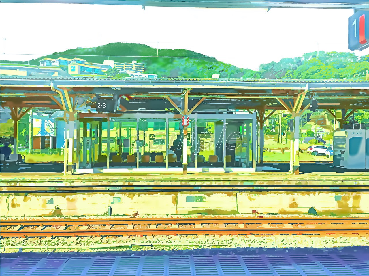 駅のホーム正面2 【背景素材_夕方差分+空くり抜きセット】