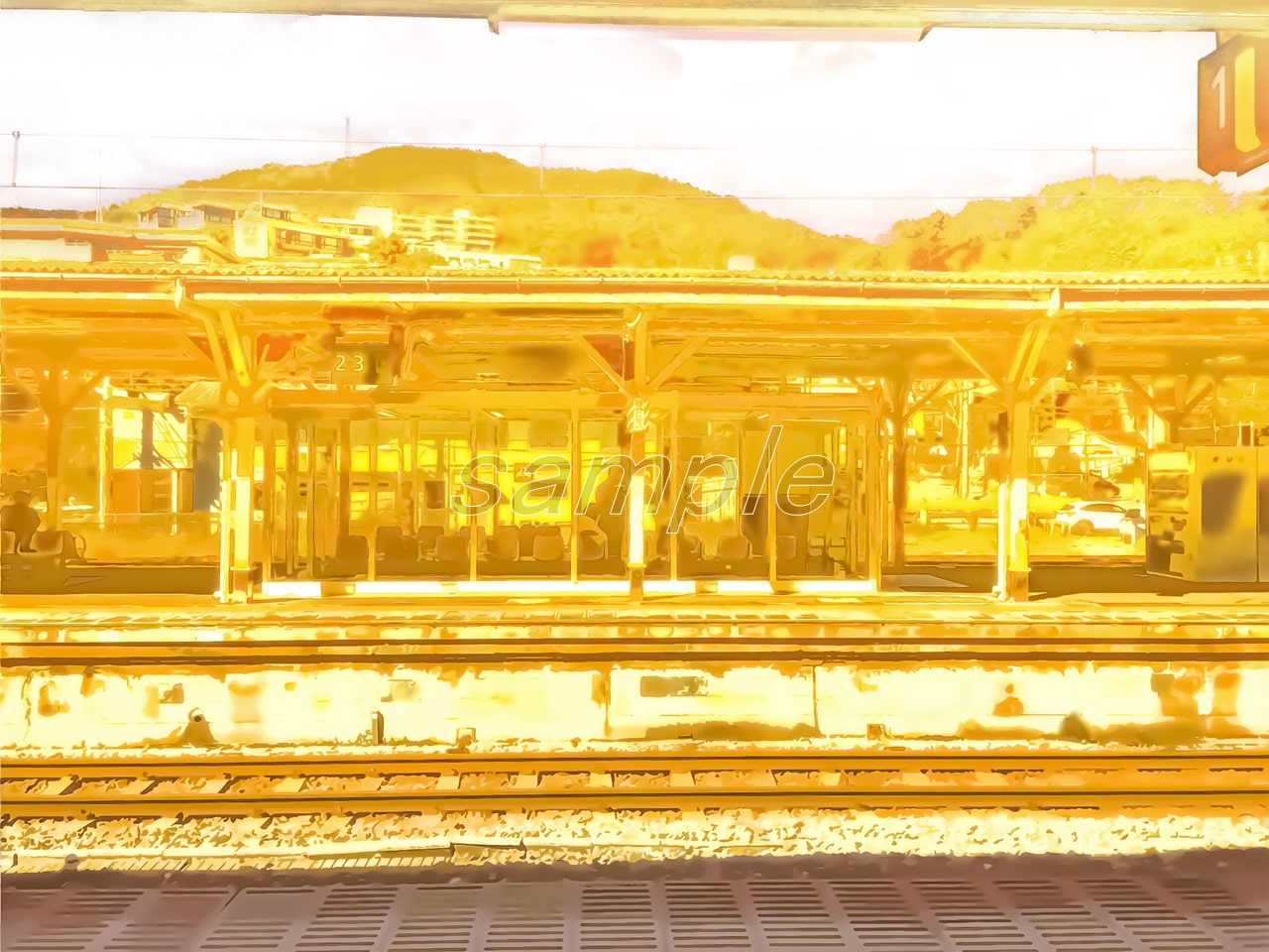 駅のホーム正面2 【背景素材_夕方差分+空くり抜きセット】