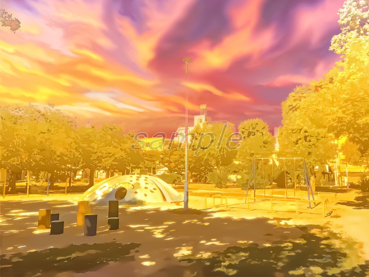 公園【背景素材_夕方差分+空くり抜きセット】