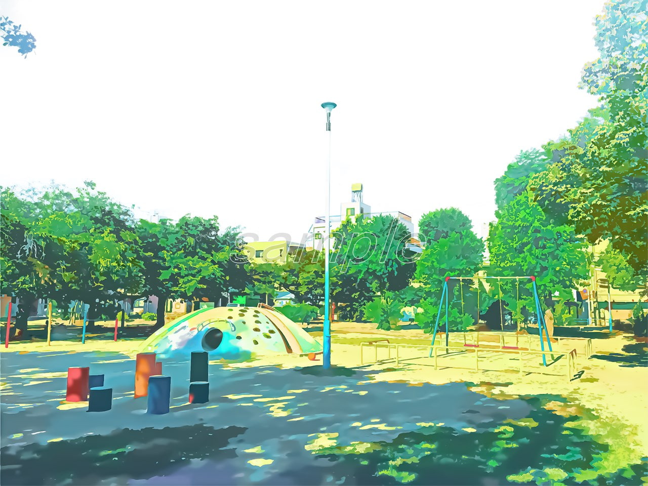 公園【背景素材_夕方差分+空くり抜きセット】