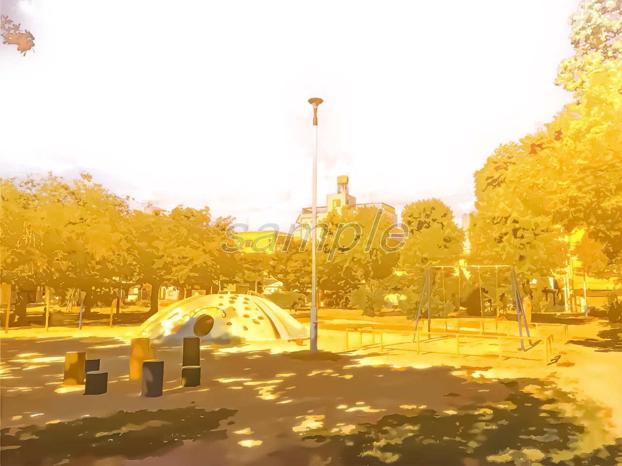 公園【背景素材_夕方差分+空くり抜きセット】