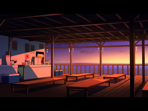 [背景素材] 海の家(快晴/夕方/夜/曇り/横3840px*縦2160px)