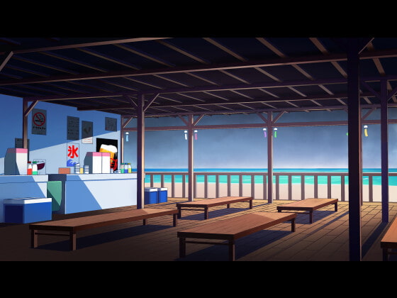 [背景素材] 海の家(快晴/夕方/夜/曇り/横3840px*縦2160px)