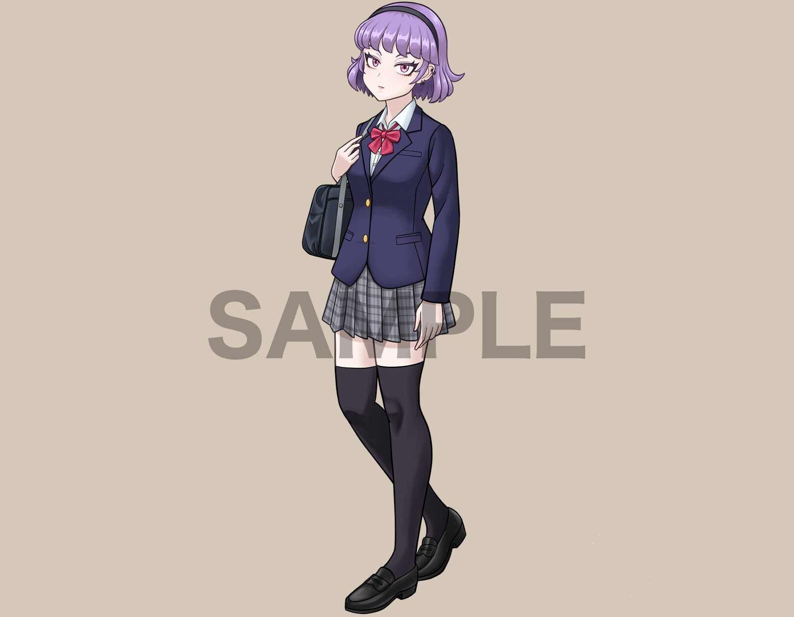 立ち絵素材、バッグを持った無表情キャラの女子高生、C04