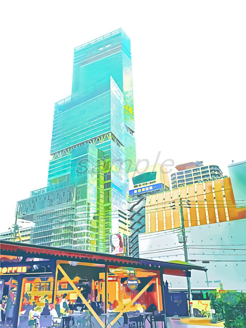 超高層ビル【背景素材_夕方差分+空くり抜きセット】