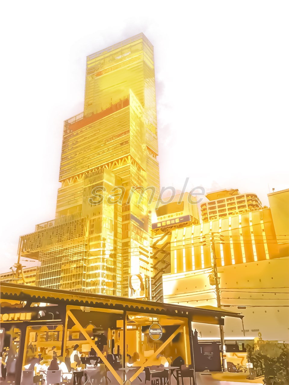 超高層ビル【背景素材_夕方差分+空くり抜きセット】